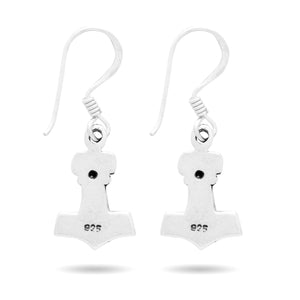 925 Sterling Silver Viking Mjolnir Earrings Set with Skull