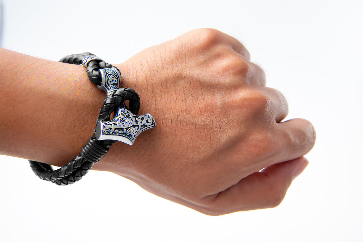 Stainless Steel Viking Mjolnir with Leather Bracelet - SilverMania925