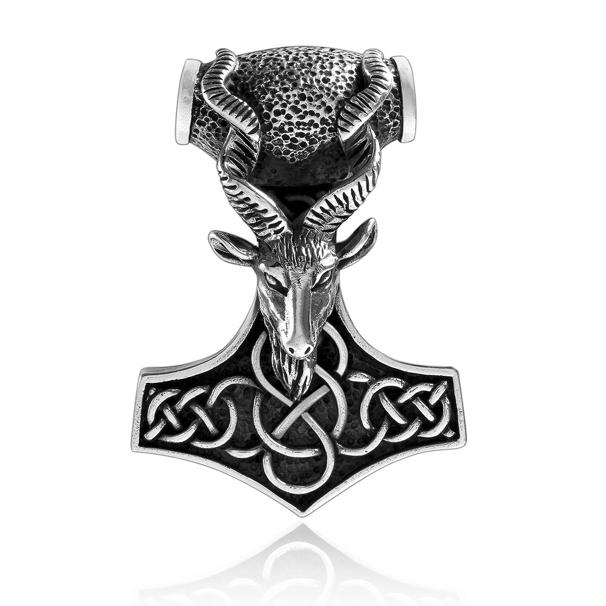 925 Sterling Silver Thor Hammer Mjolnir Viking Ram Goat Celtic Knotwork Amulet Pendant - SilverMania925