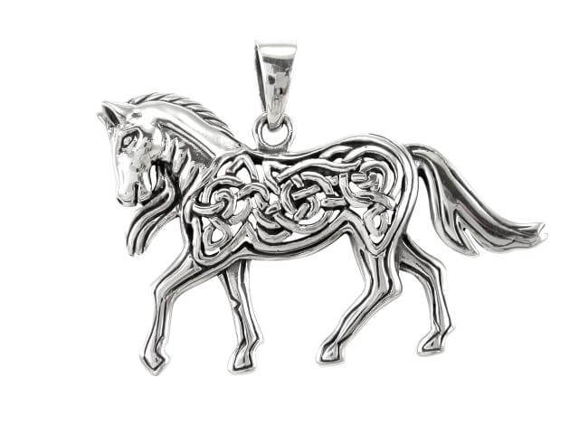 925 Sterling Silver Celtic Knotwork Horse Pendant - SilverMania925