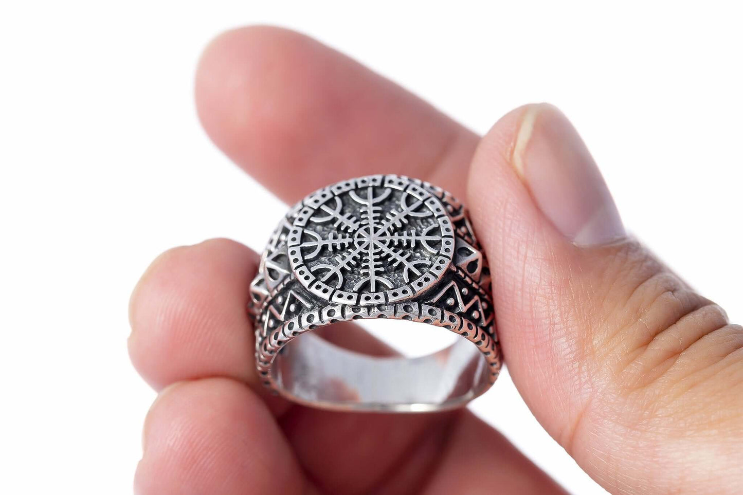 925 Sterling Silver Helm of Awe Viking Oxidized Ring - SilverMania925