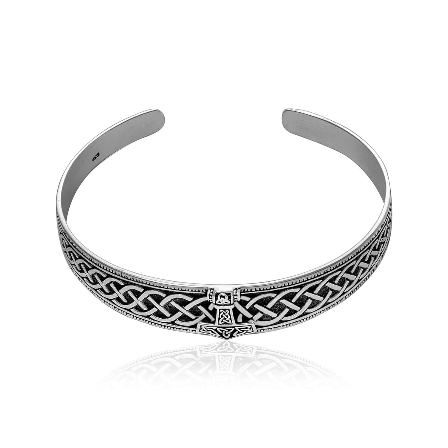 925 Sterling Silver Mjolnir with Celtic Infinity Knots Bangle - SilverMania925