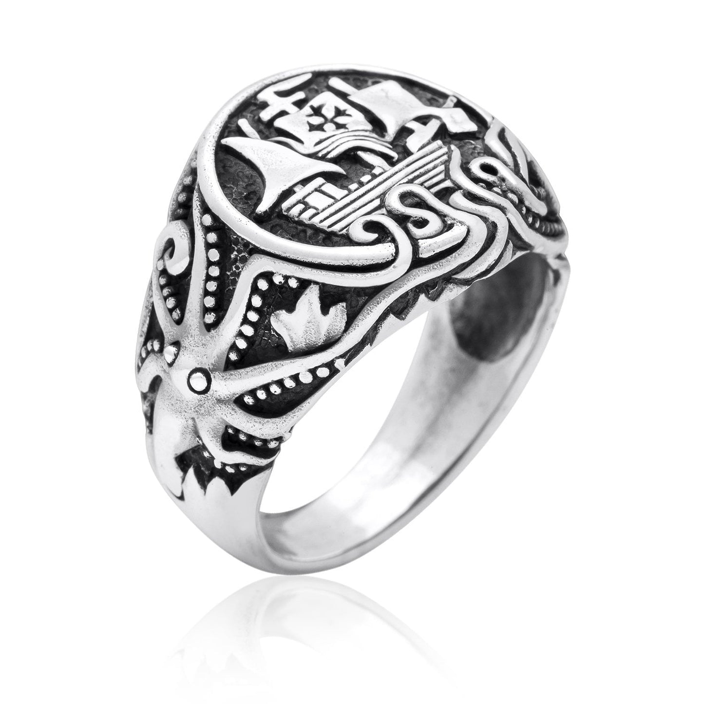 925 Sterling Silver Viking Drakkar Ship Ring - SilverMania925
