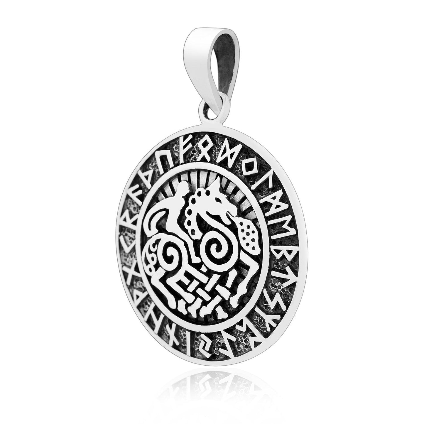 925 Sterling Silver Viking Sleipnir Pendant with Runes - SilverMania925