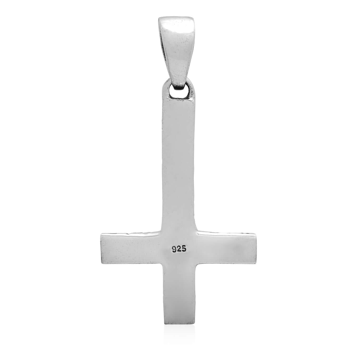 925 Sterling Silver Inverted Cross Satanic Pendant with Black Enamel - SilverMania925
