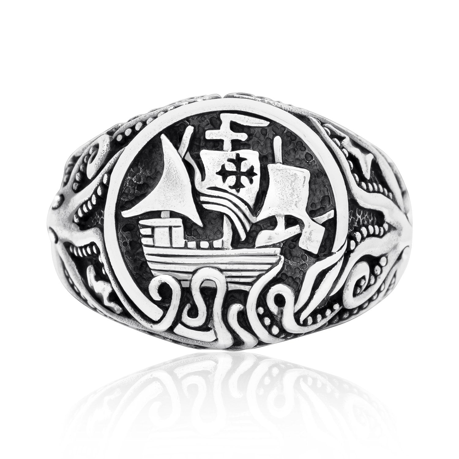 925 Sterling Silver Viking Drakkar Ship Ring - SilverMania925