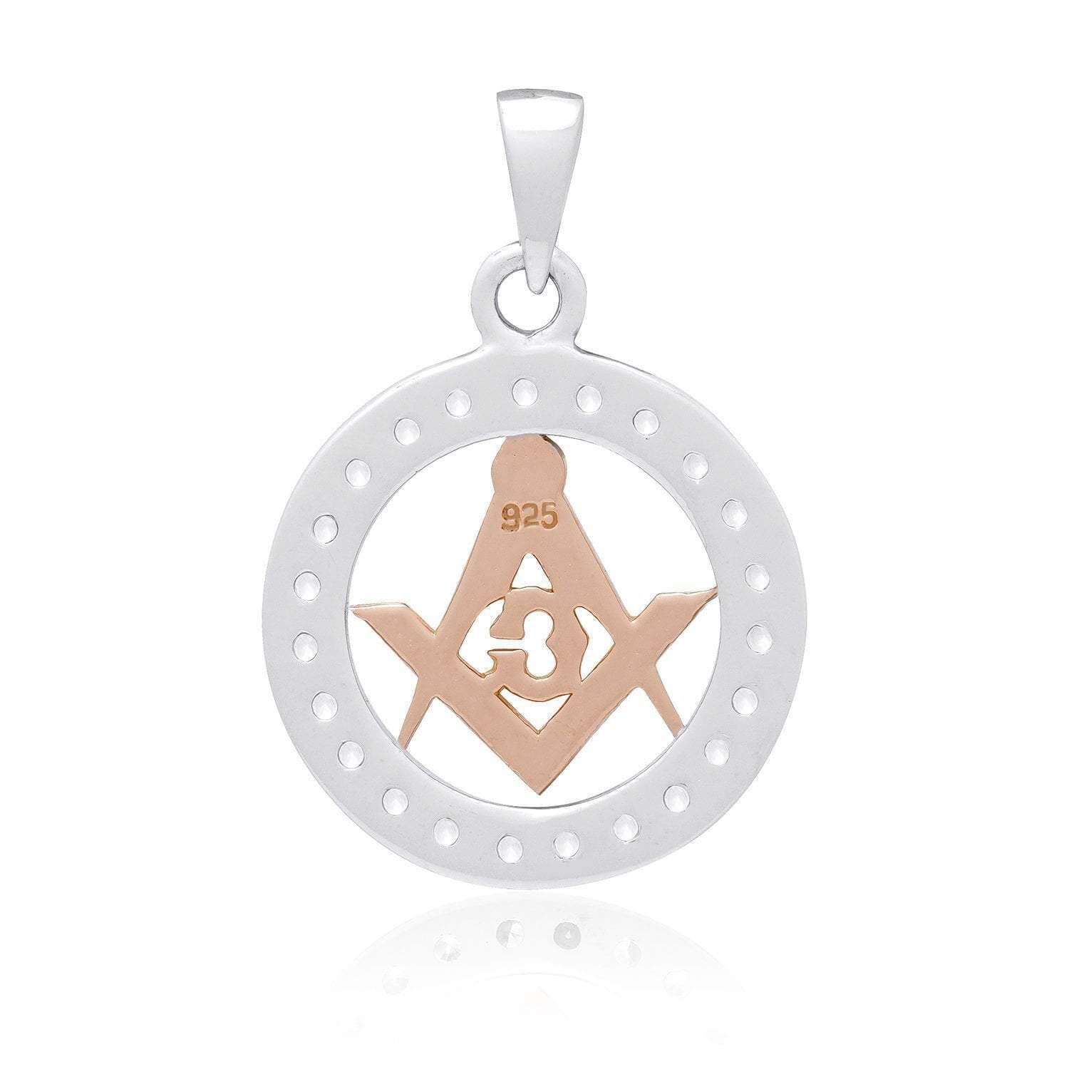 Sterling Silver Charm with Rose Gold Masonic Compass and CZ - SilverMania925