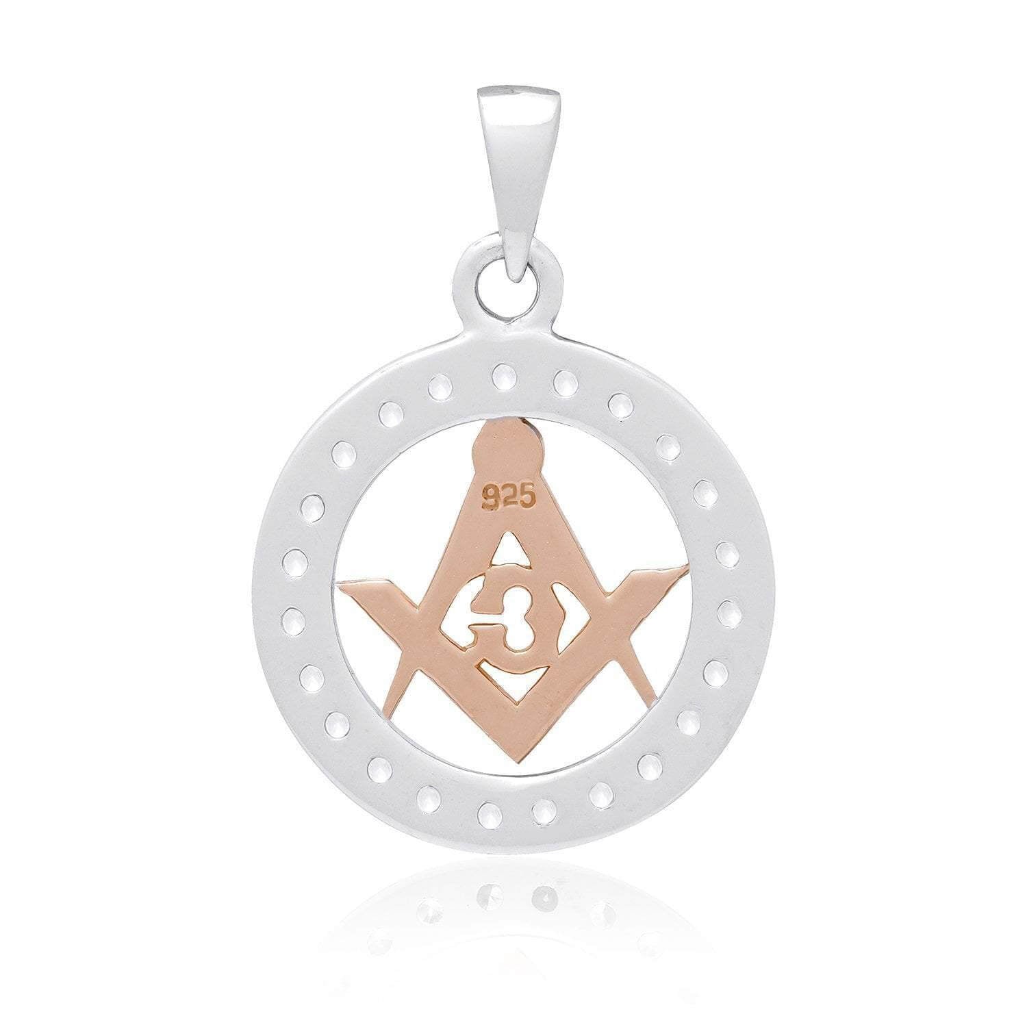 925 Sterling Silver Charm with Rose Gold Masonic Compass and Cubic Zirconia