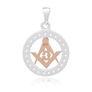 925 Sterling Silver Charm with Rose Gold Masonic Compass and Cubic Zirconia