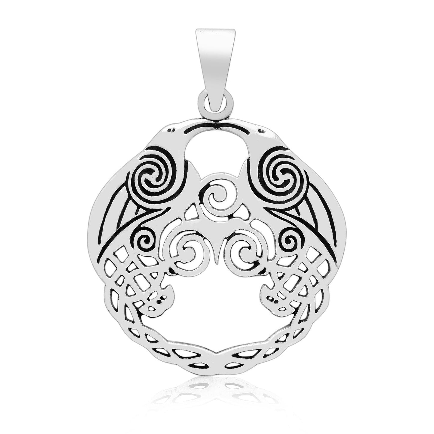 925 Sterling Silver Viking Huginn and Muninn Raven Pendant - SilverMania925