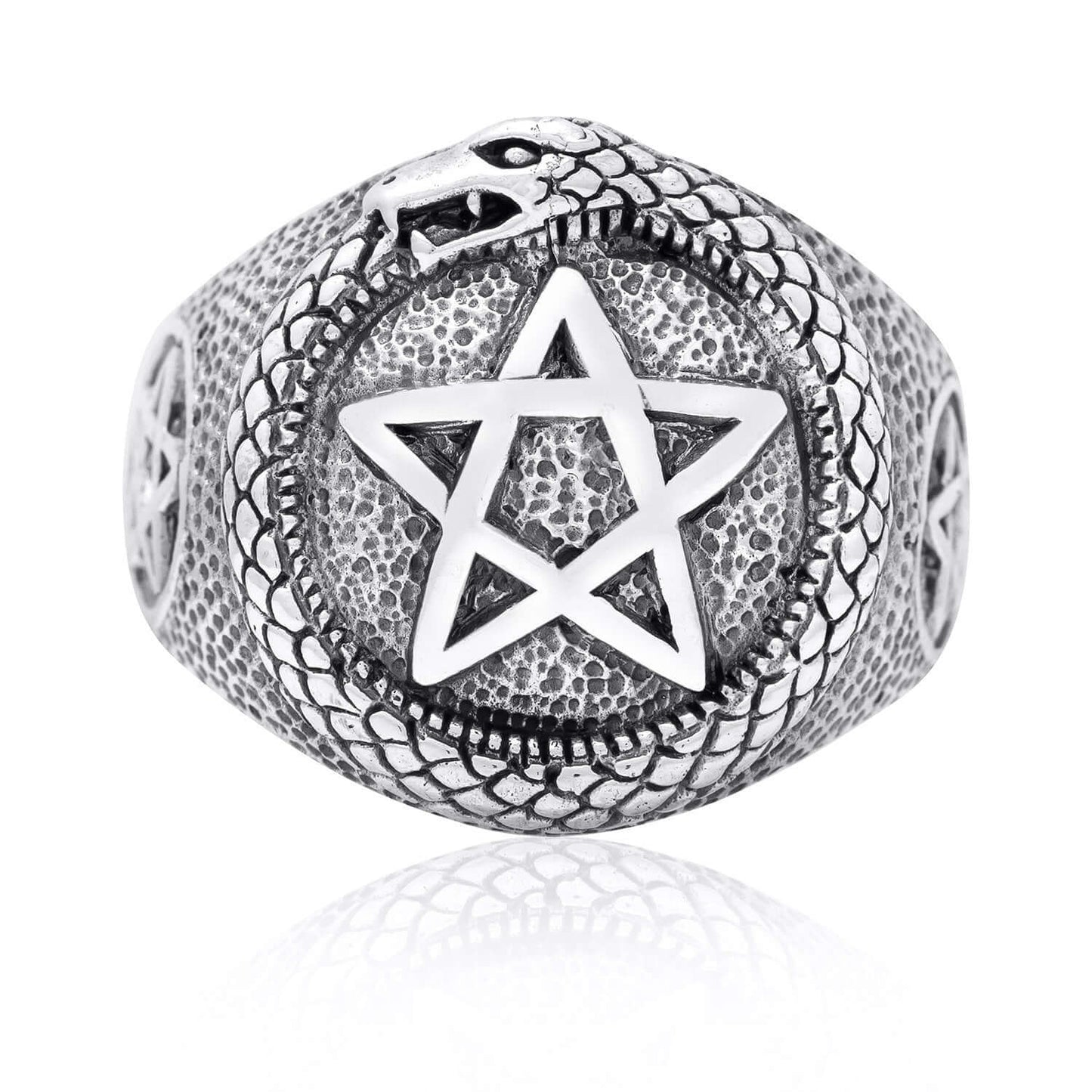 925 Sterling Silver Ouroboros Pentagram Masonic Ring - SilverMania925