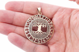 Tree of Life with Runes Bronze Handcrafted Pendant