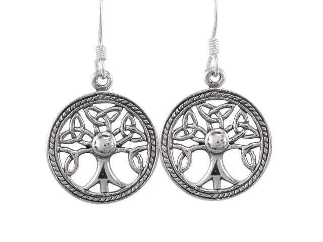 925 Sterling Silver Celtic Irish Knots Tree of Life Dangle Round Earrings Set