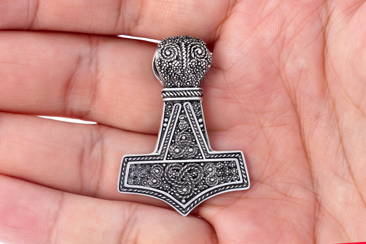 Sterling Silver Thor Hammer Mammen Style Viking Pendant - SilverMania925