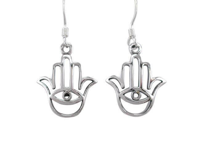 925 Sterling Silver Hamsa Hand of God Fatima Evil Eye Protection Dangle Earrings Set