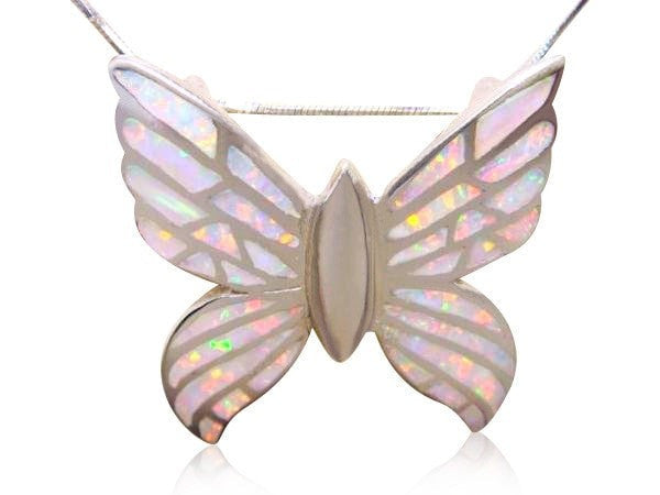 925 Sterling Silver White Inlay Opal Butterfly Pendant - SilverMania925