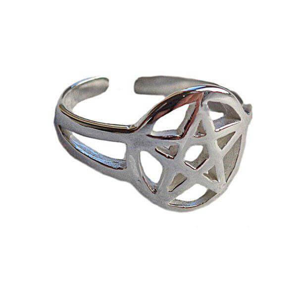 925 Sterling Silver Pentacle Pentagram Adjustable Pinky Toe Ring - SilverMania925