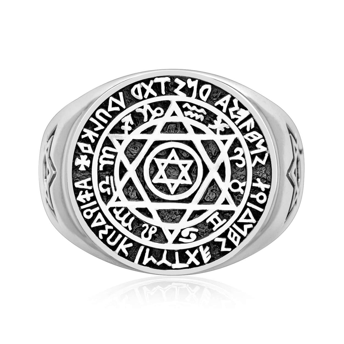 925 Sterling Silver Hexagram with Star of David Solomon Ring - SilverMania925