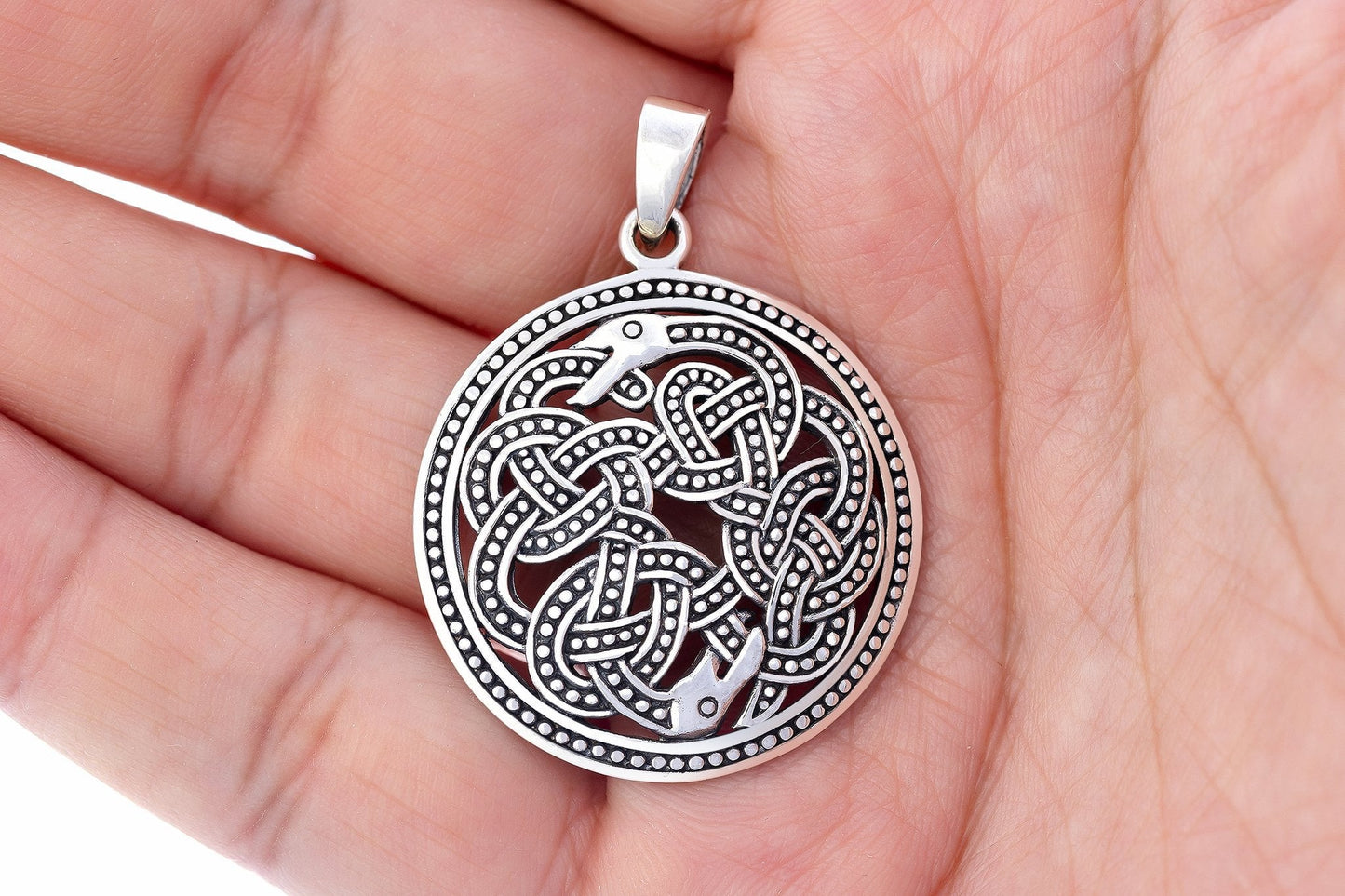 925 Sterling Silver Viking Jormungand Mammen Style Pendant - SilverMania925