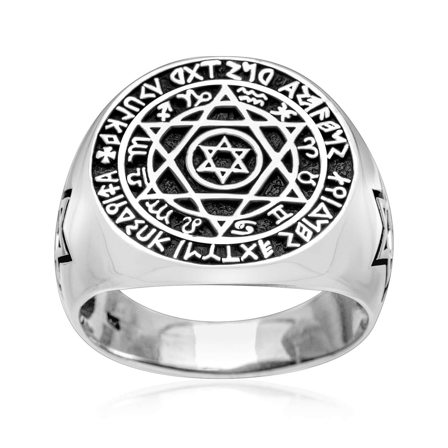 925 Sterling Silver Hexagram with Star of David Solomon Ring - SilverMania925