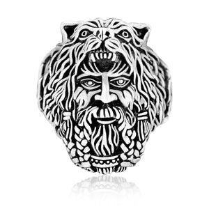 925 Sterling Silver Viking Berserker with Bear Hood Ring