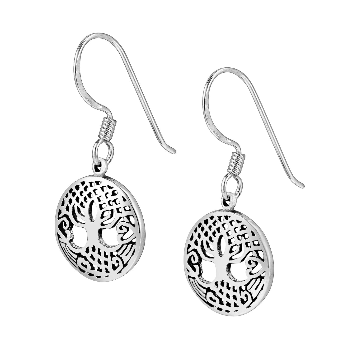 925 Sterling Silver Tree of Life Round Earrings Set - SilverMania925