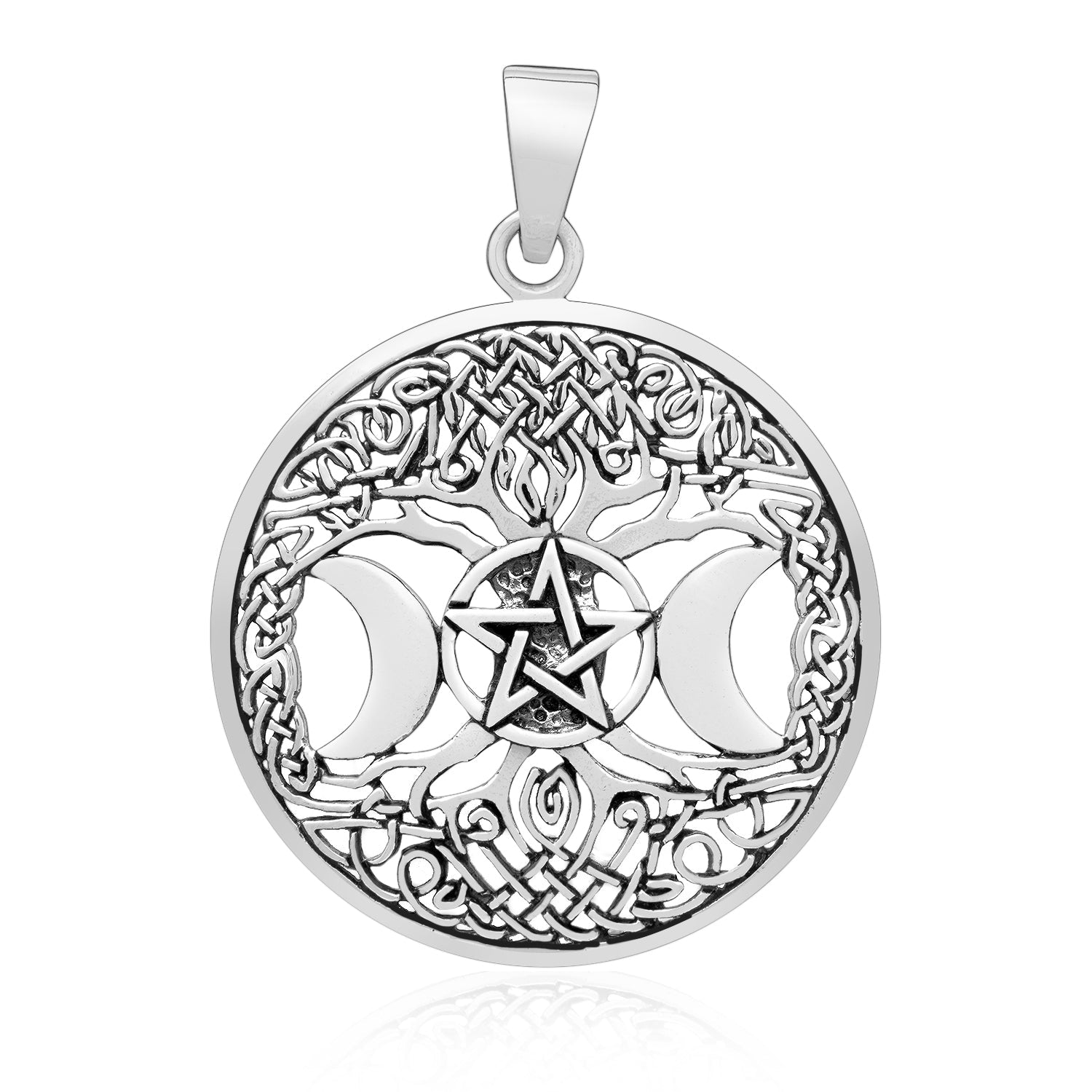 925 Sterling Silver Triple Moon Goddess Pendant with Yggdrasil