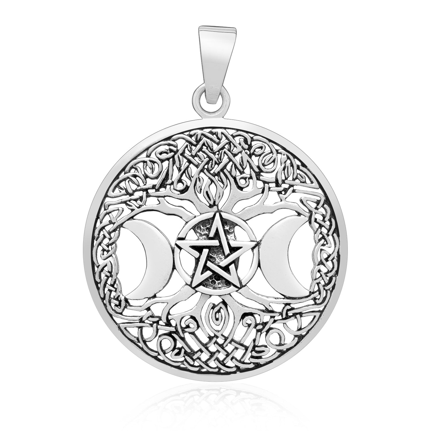 925 Sterling Silver Triple Moon Goddess Pendant with Yggdrasil