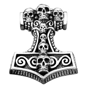 925 Sterling Silver Viking Thor Hammer Mjolnir Gothic Skulls Tomb Amulet Pendant