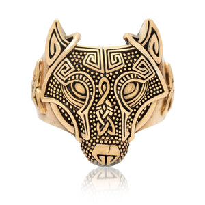 Viking Wolf Head Ring Handcrafted from Bronze