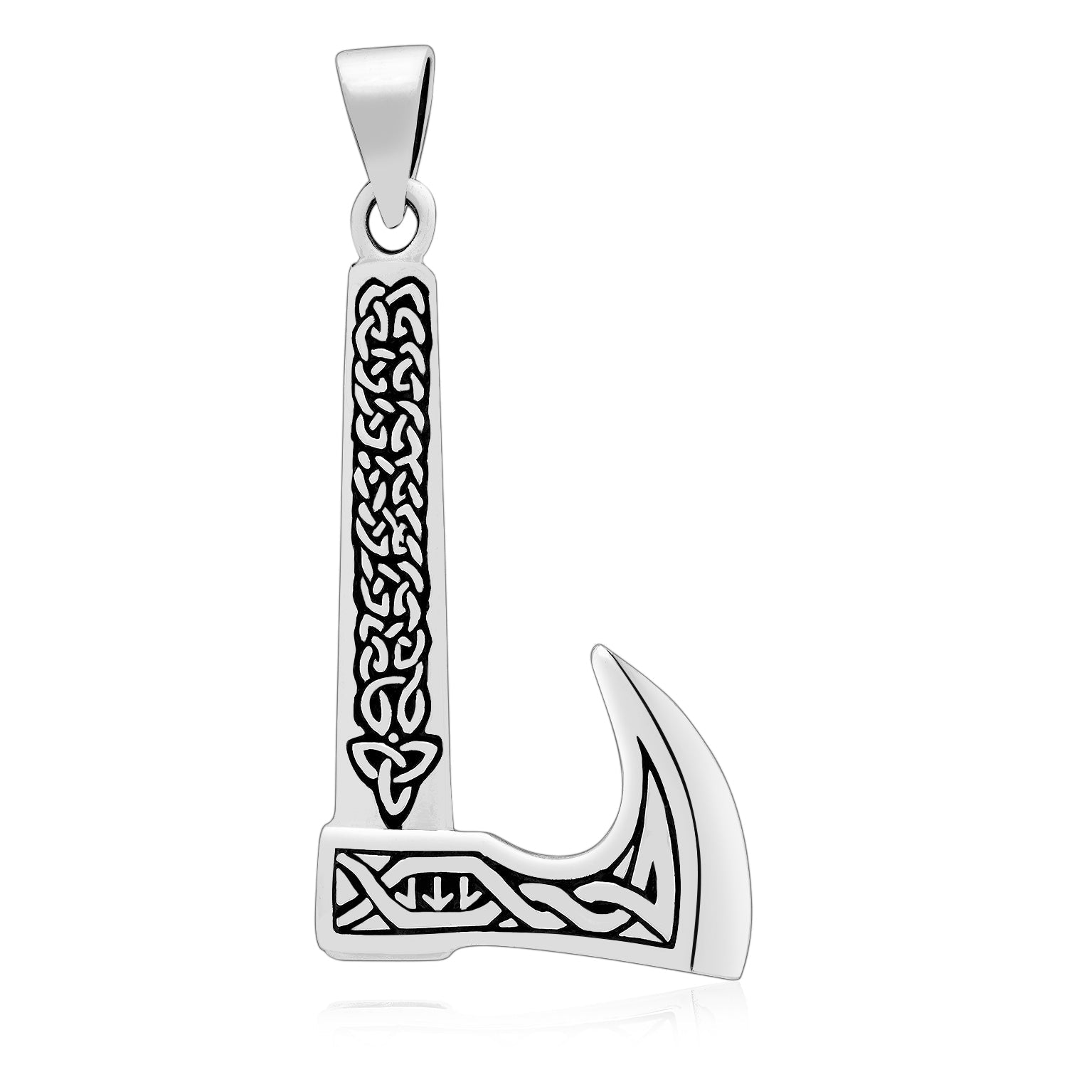 Sterling Silver Viking Axe Pendant with Pagan Knotwork - SilverMania925