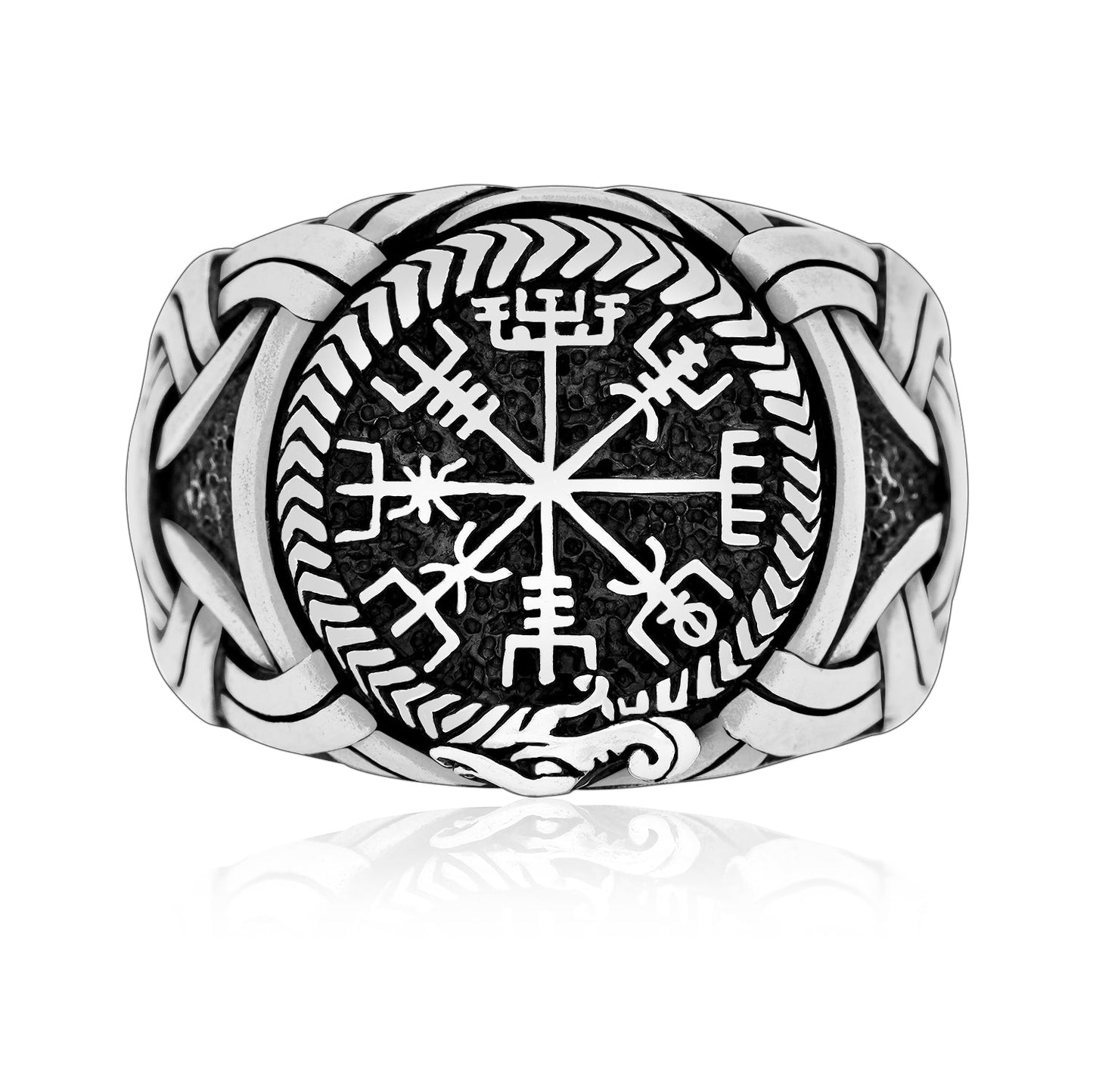 925 Sterling Silver Viking Vegvisir and Jormungand Ring - SilverMania925