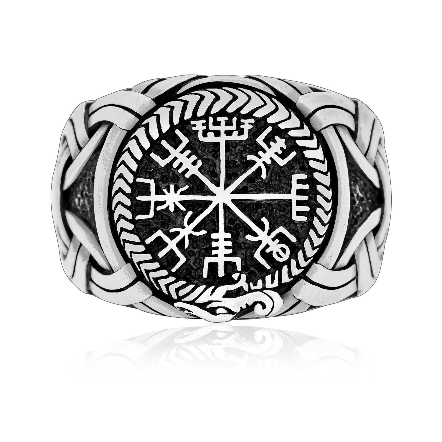 925 Sterling Silver Viking Vegvisir and Jormungand Ring