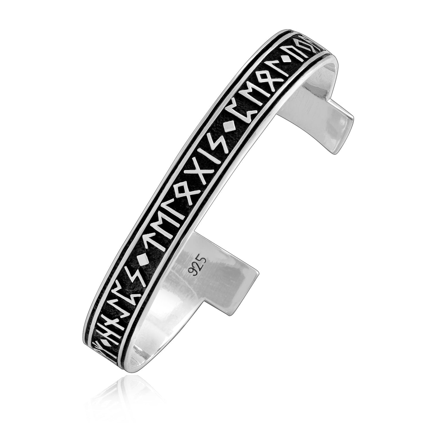 925 Sterling Silver Viking Runes Bangle with Celtic Triquetra - SilverMania925