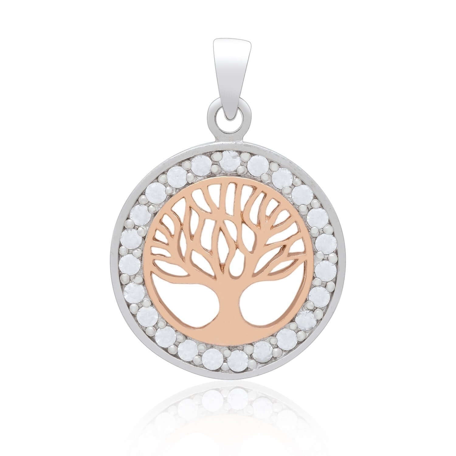 925 Sterling Silver Charm with Rose Gold Viking Yggdrasil and Cubic Zirconia