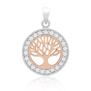 925 Sterling Silver Charm with Rose Gold Viking Yggdrasil and Cubic Zirconia
