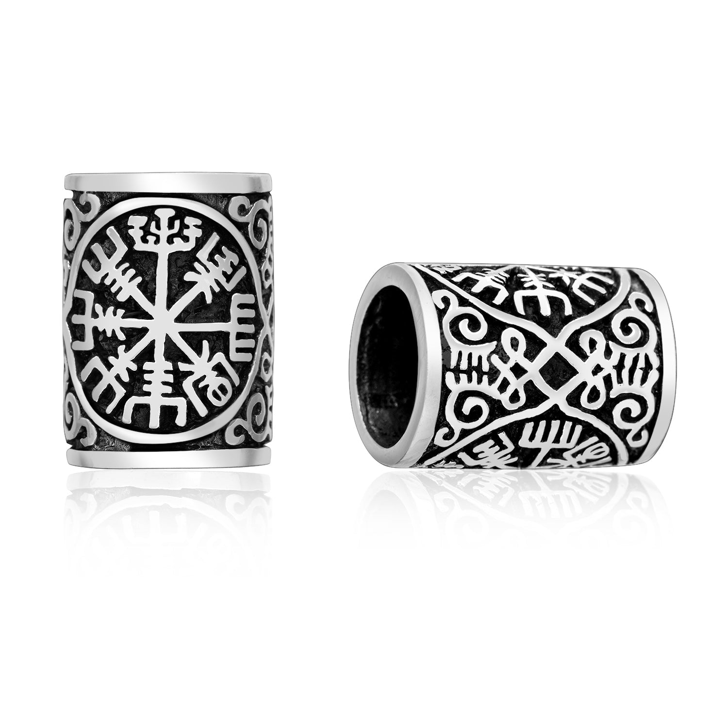 925 Sterling Silver Viking Beard Hair Bead with Vegvisir