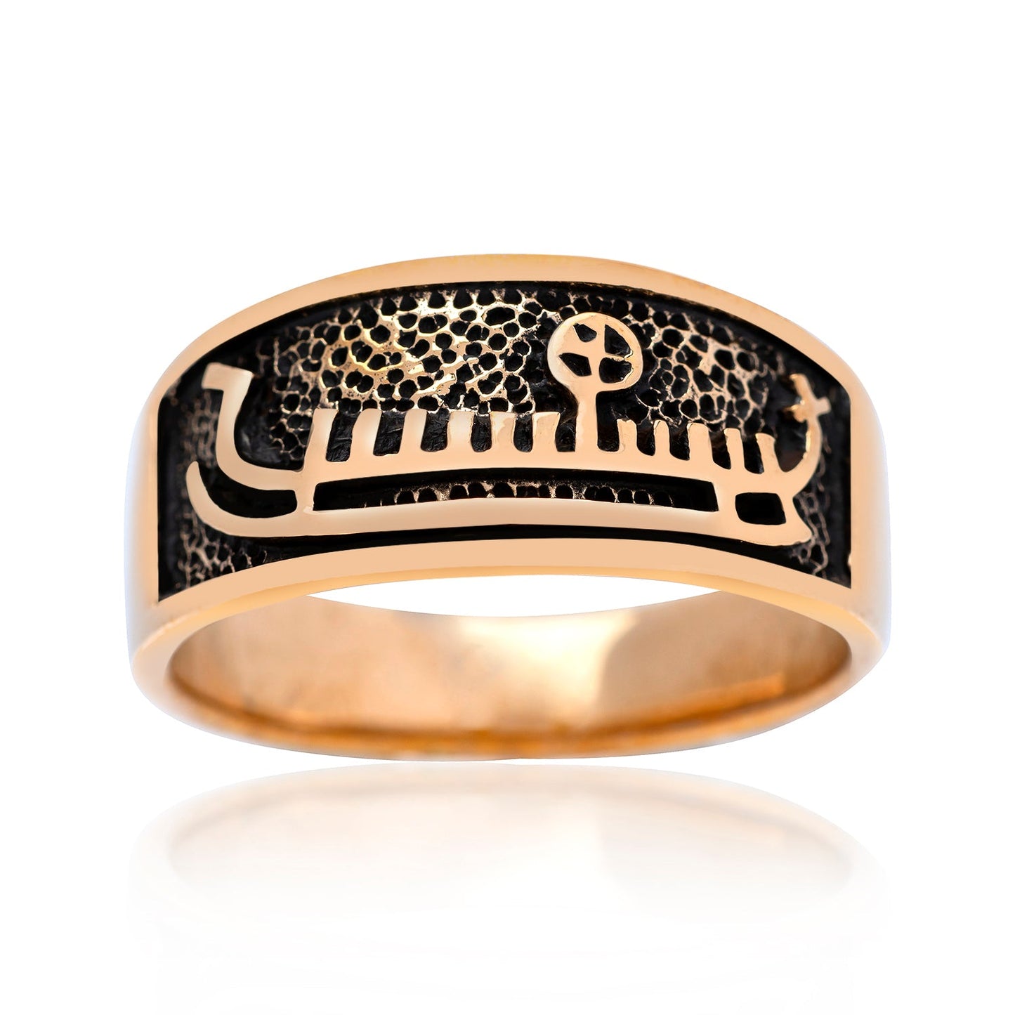 Handcrafted Bronze Viking Drakkar Longship Band Ring - SilverMania925
