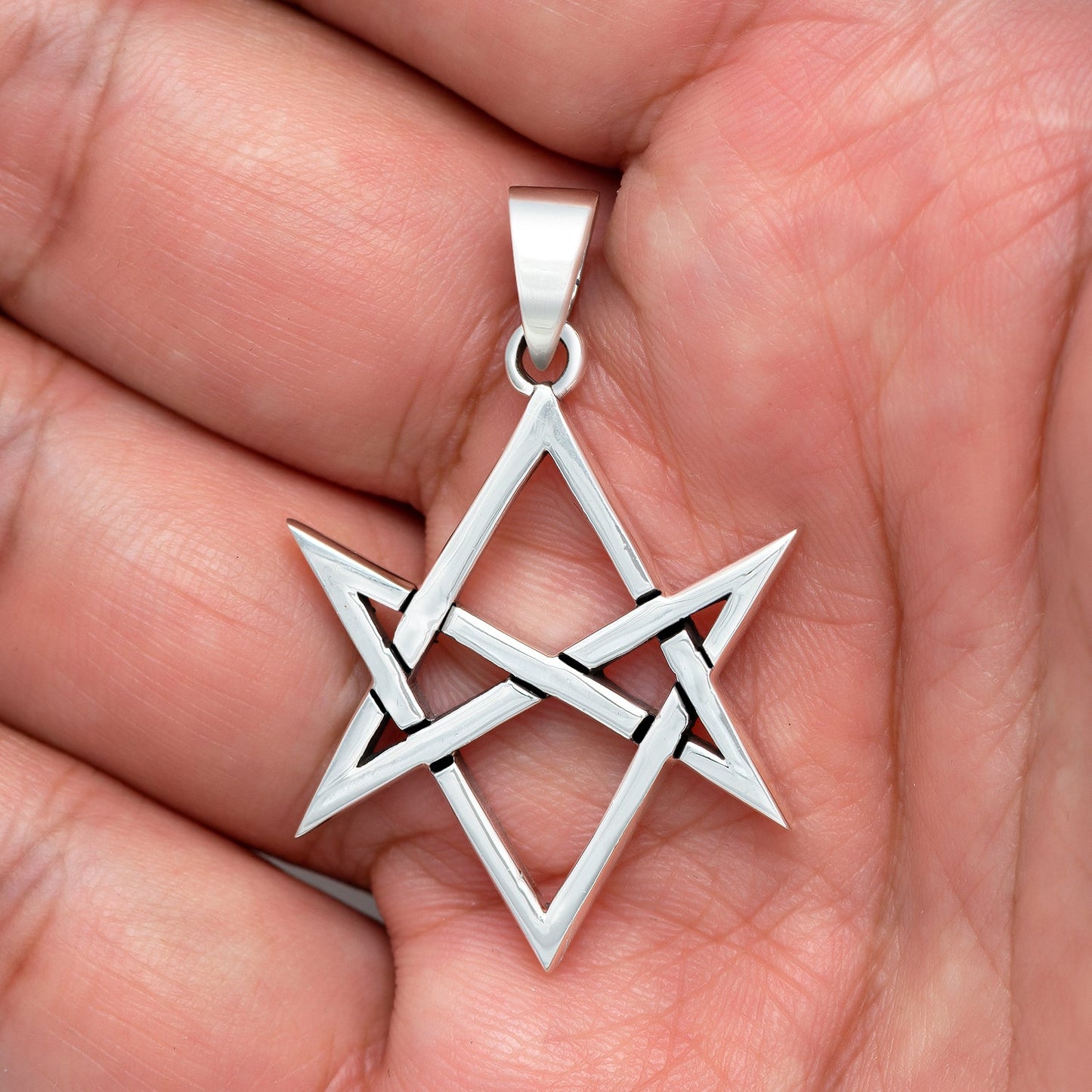 925 Sterling Silver Unicursal Hexagram Thelema Symbol Pendant - SilverMania925