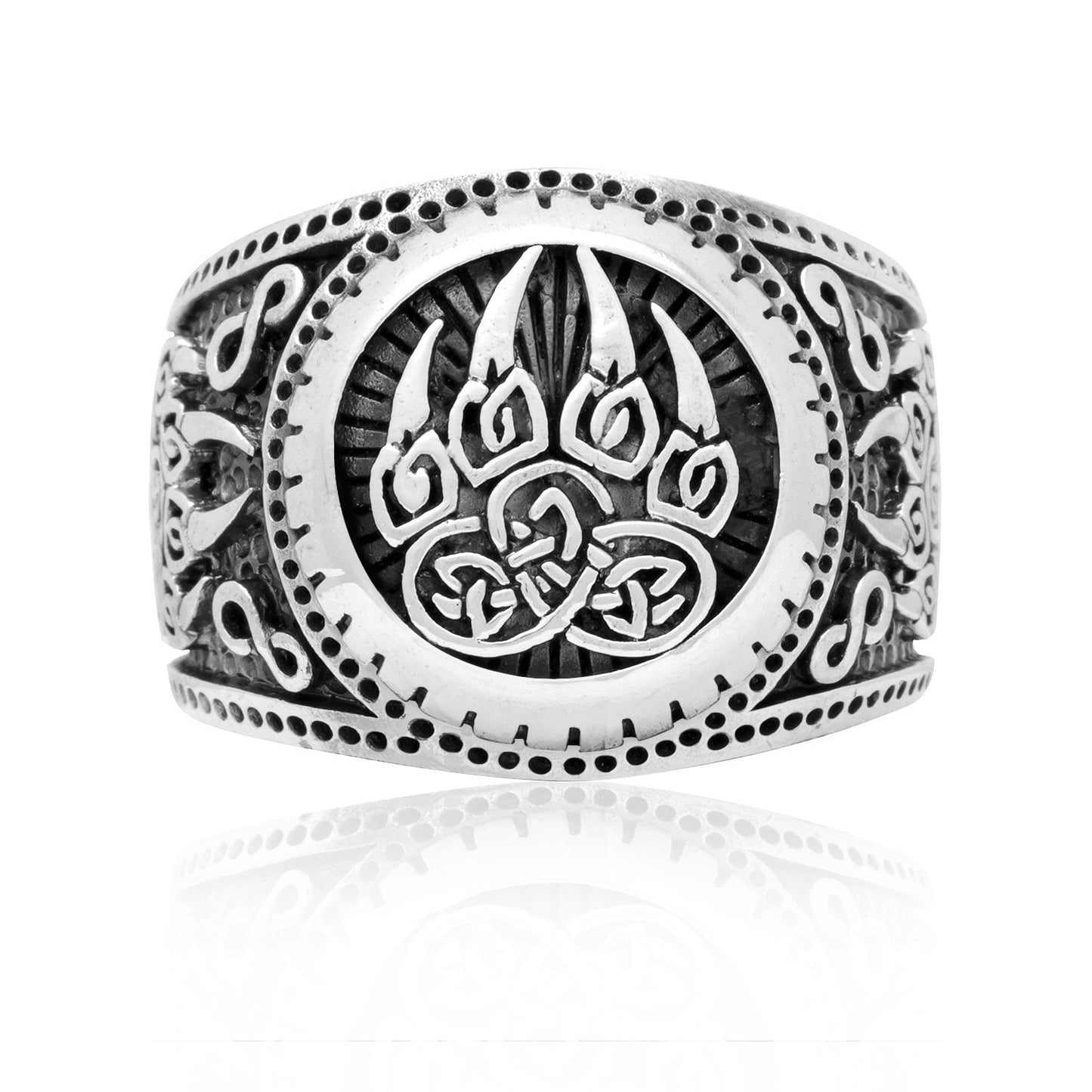 925 Sterling Silver Viking Print Bear Paw Claw Slavic Warding Veles Signet Ring - SilverMania925