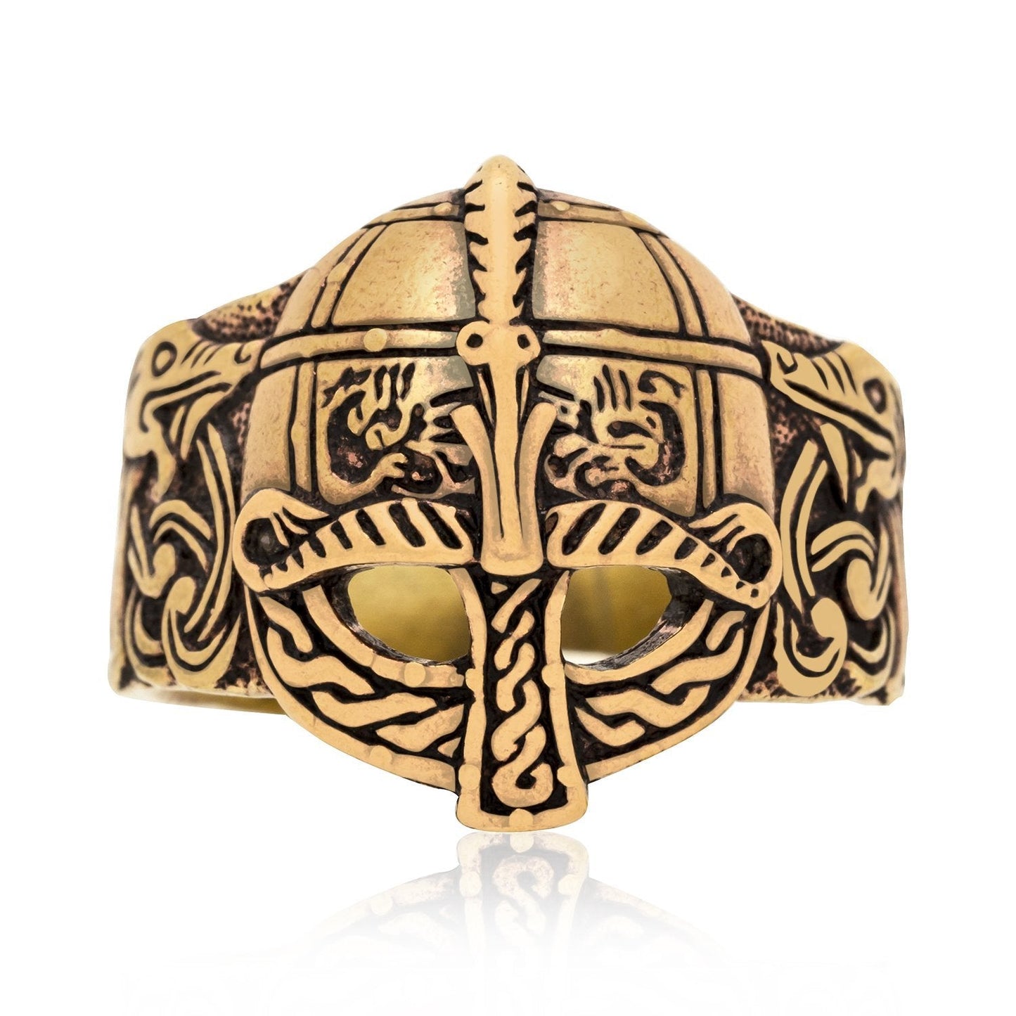 Viking Gjermundbu Helmet Bronze Ring with Dragons - SilverMania925
