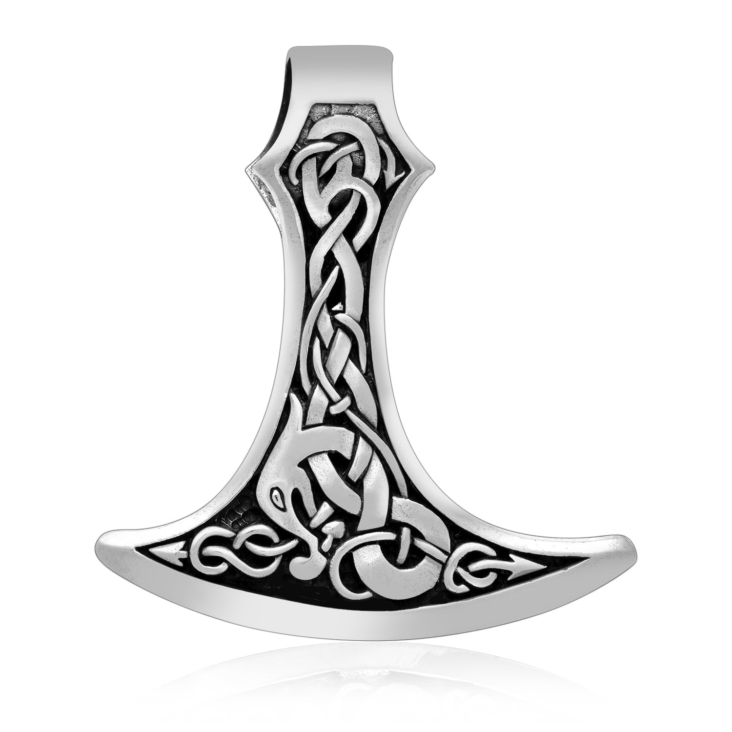 Sterling Silver Viking Axe Pendant with Jormungand