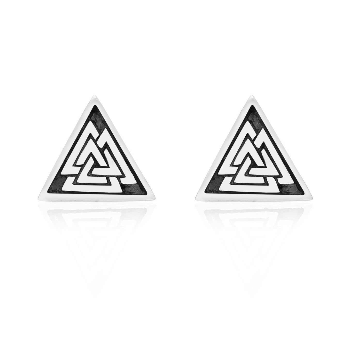 925 Sterling Silver Viking Valknut Stud Earrings Set - SilverMania925