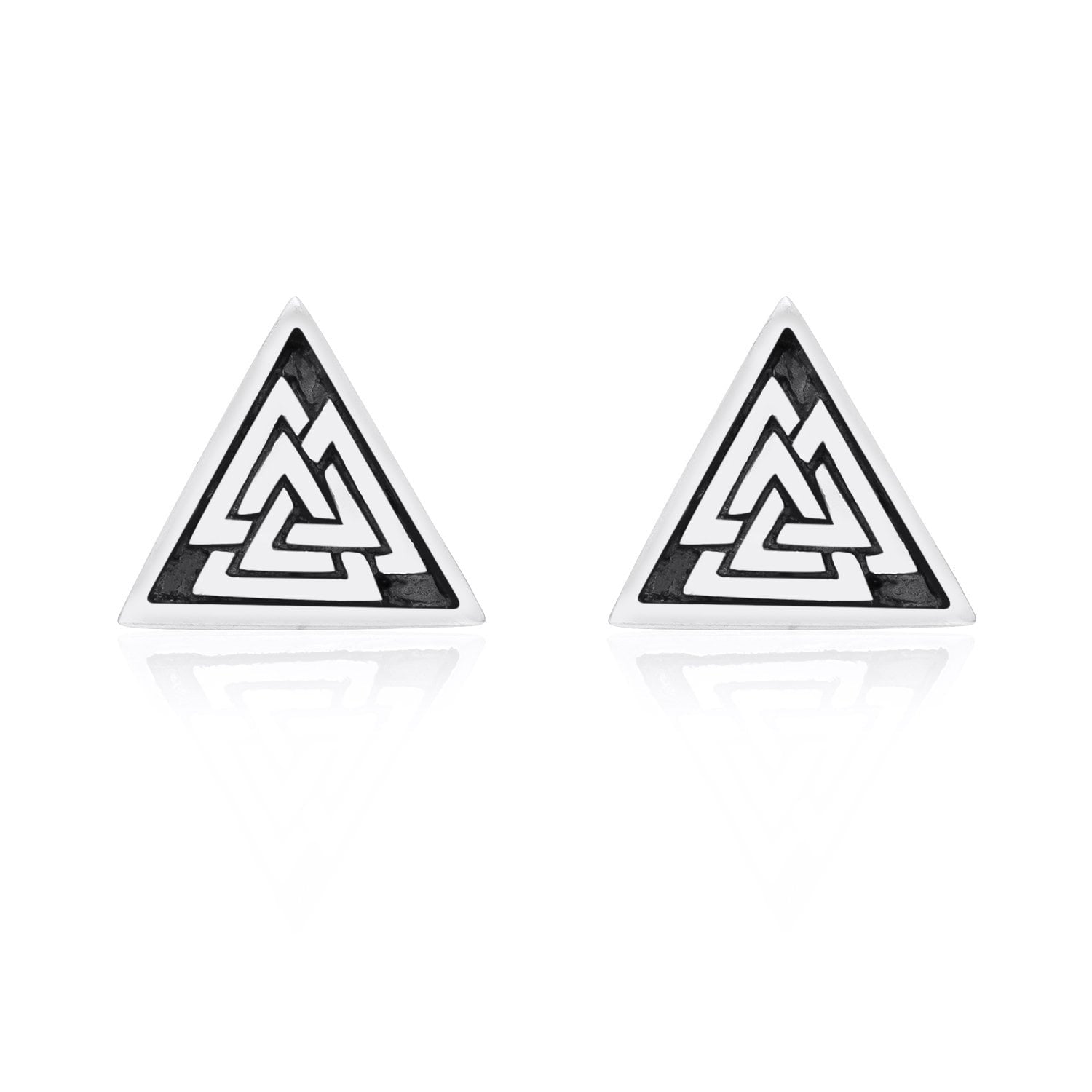 925 Sterling Silver Viking Valknut Stud Earrings Set