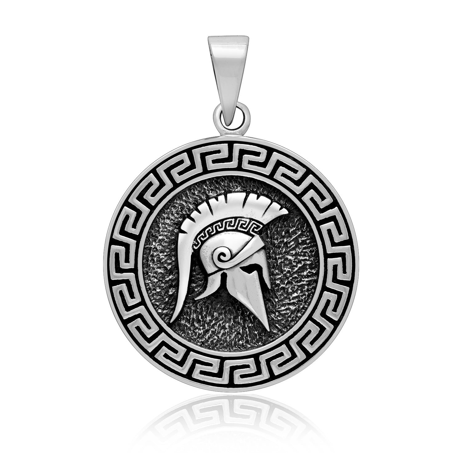 925 Sterling Silver Warrior's Spartan Helmet Pendant with Meander