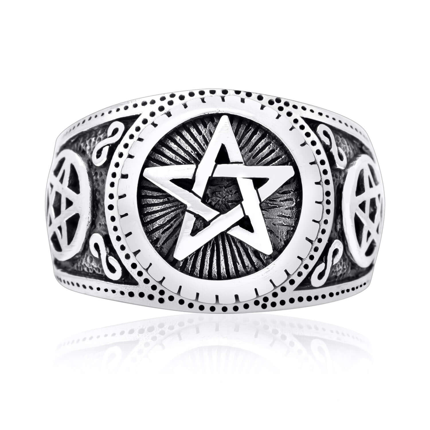 925 Sterling Silver Pentagram Satanic Ring