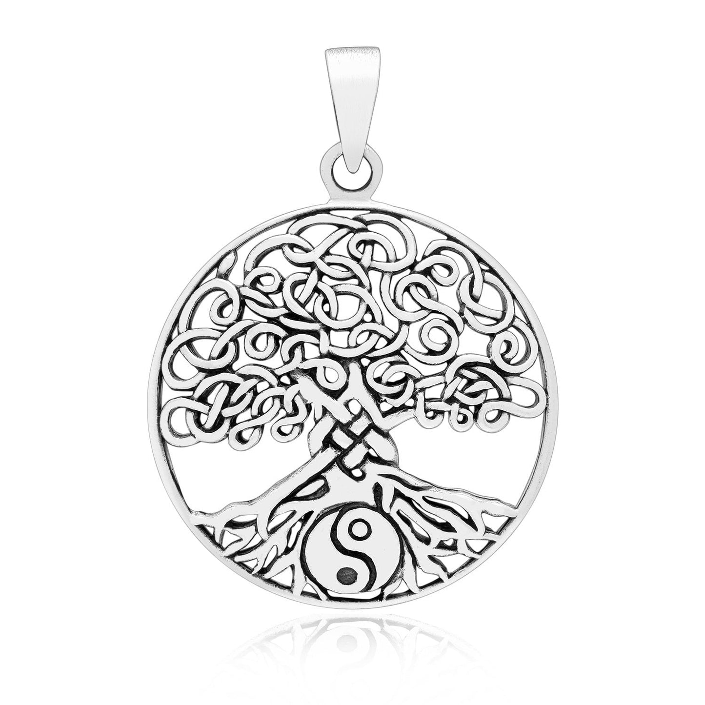 925 Sterling Silver Viking Yggdrasil Pendant with Yin Yang - SilverMania925