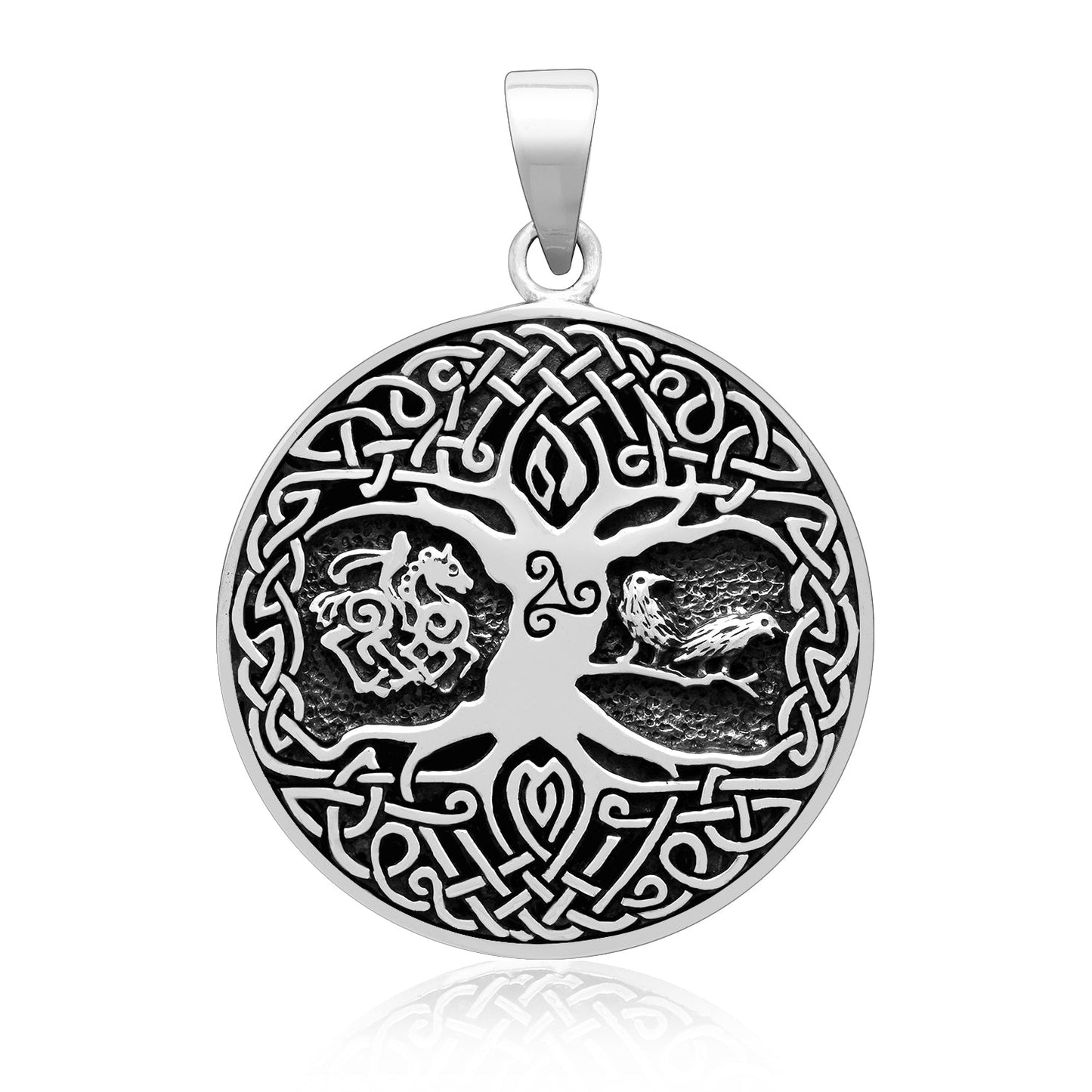 Sterling Silver Viking Tree of Life Pendant with Raven Sleipnir and Triskelion - SilverMania925