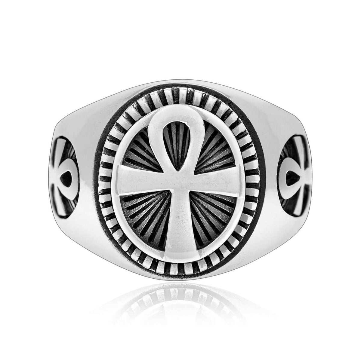 925 Sterling Silver Egyptian Ankh Cross Ring - SilverMania925