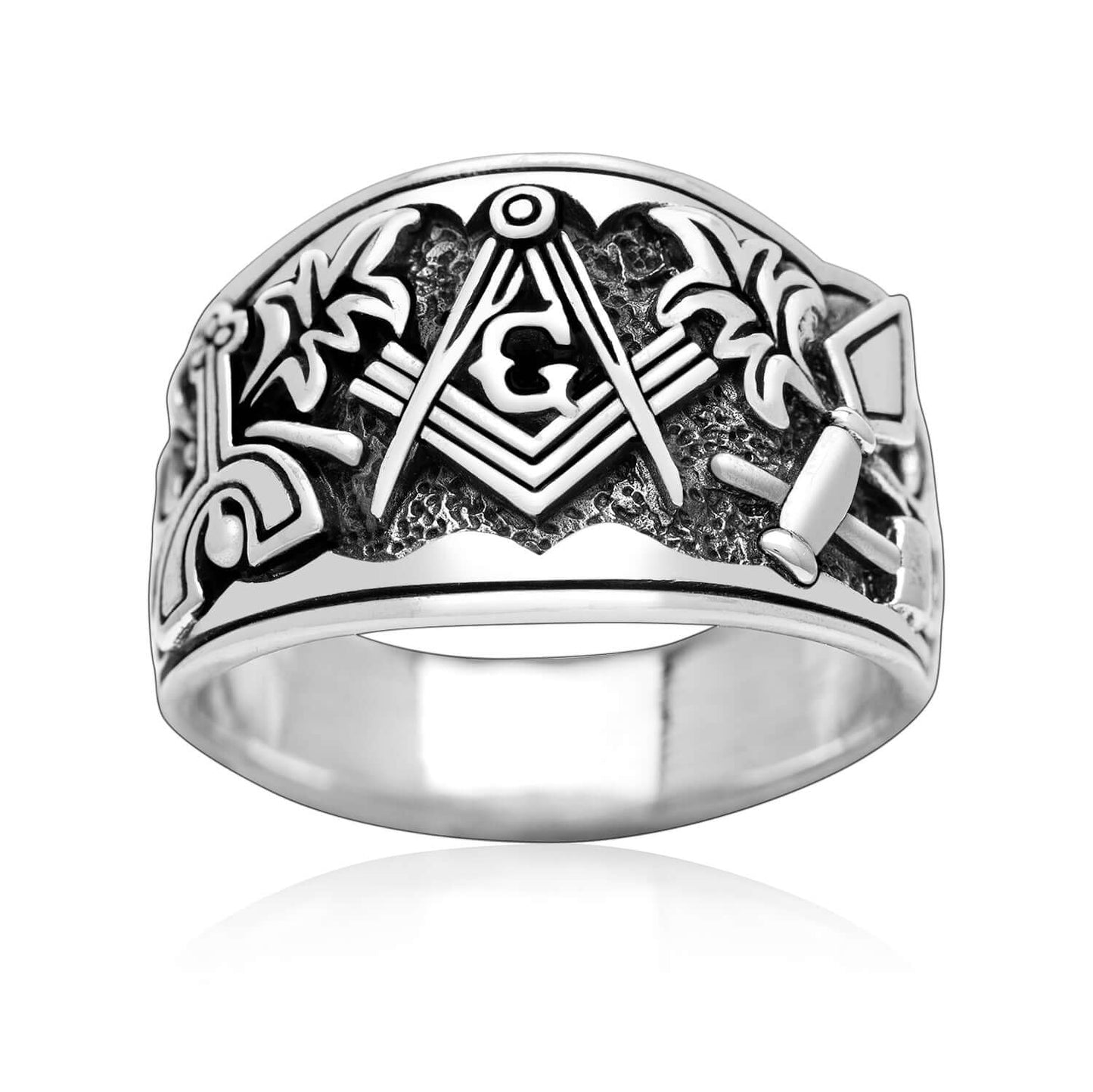 925 Sterling Silver Cigar Band Style Masonic Ring - SilverMania925